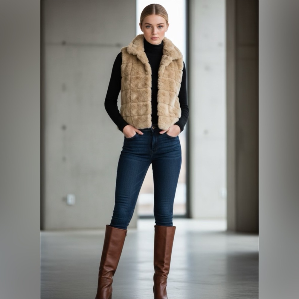 Elle  Beige Faux Fur Vest